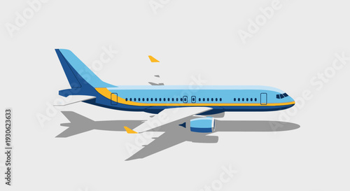 Modern Blue and Yellow Passenger Airplane for Air Travel on Bright Studio Background