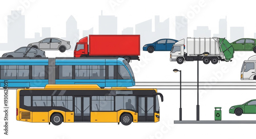 City Traffic Vehicles Transportation Scene.