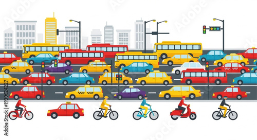 City Traffic with Vehicles and Cyclists.