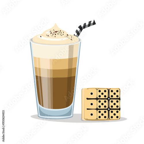 Coffee drink with whipped cream and dominoes illustration