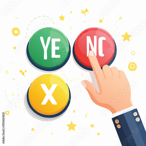 Decision making illustration with hand pressing a button