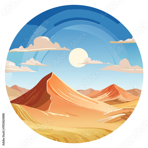 Desert landscape illustration with sand dunes and sky