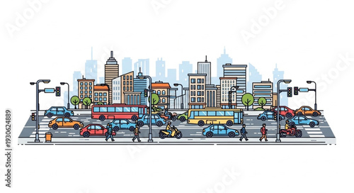 Cityscape with Buildings and Traffic.