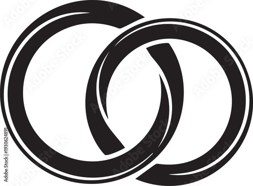 Interlocking wedding rings symbol in bold black graphic style representing eternal unity commitment and partnership bond icon