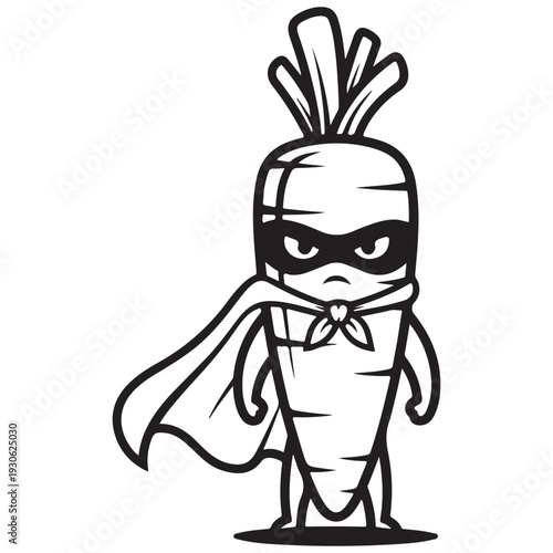Determined Cartoon Carrot Superhero with Mask and Cape