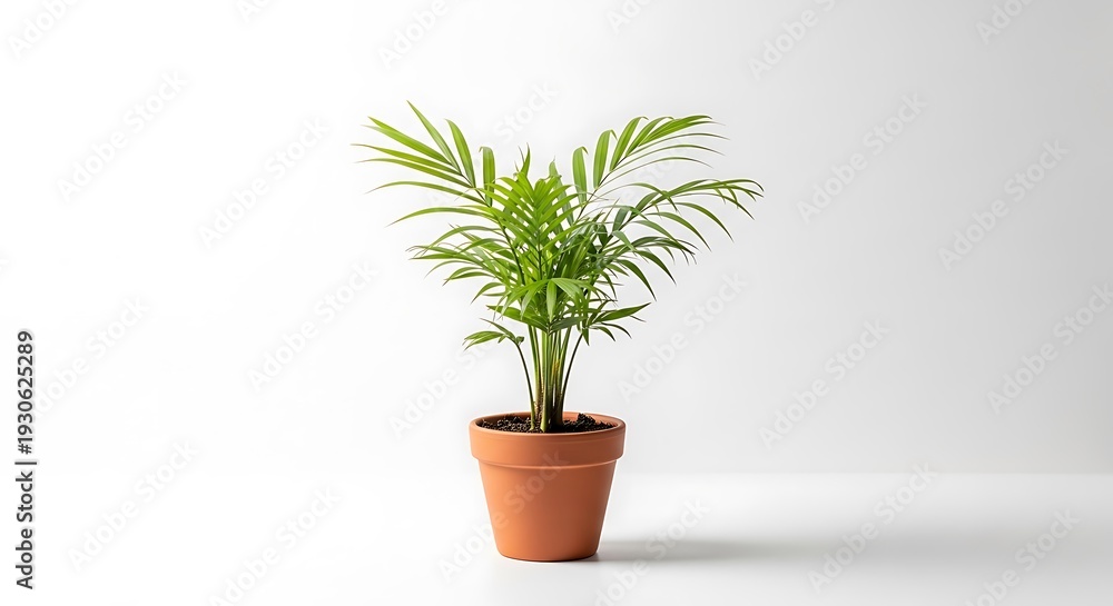 Obraz premium Green houseplant in terracotta pot on clean white background