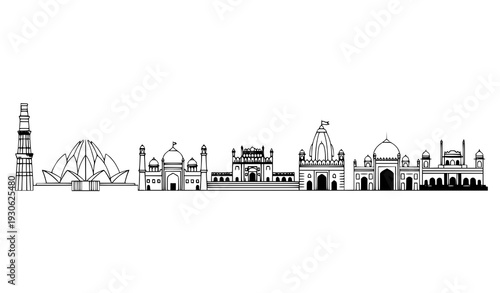 Minimal Indian Monuments Fill Icons Collection Famous Landmarks Vector Set