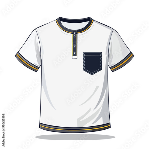 Casual white t shirt with navy pocket and button details vector