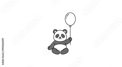 Panda sits holding balloon
