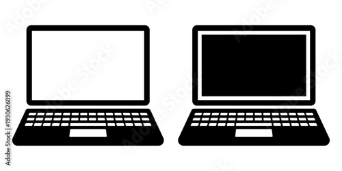 Set of minimal flat laptop computer icon with screen and keyboard vector illustration isolated on white background