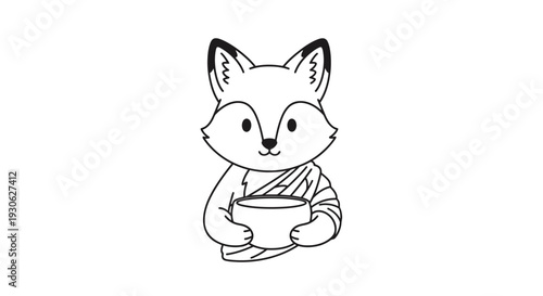 Cute Fox holding a cup with bandaged arm