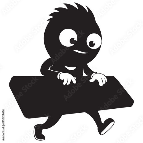 Stylized Character Silhouette Running with Blank Message Board