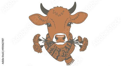 Bull with scarf and flowers
