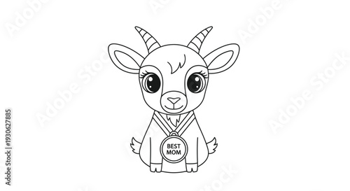 Cute Goats wearing Best Mom medal in tuxedo