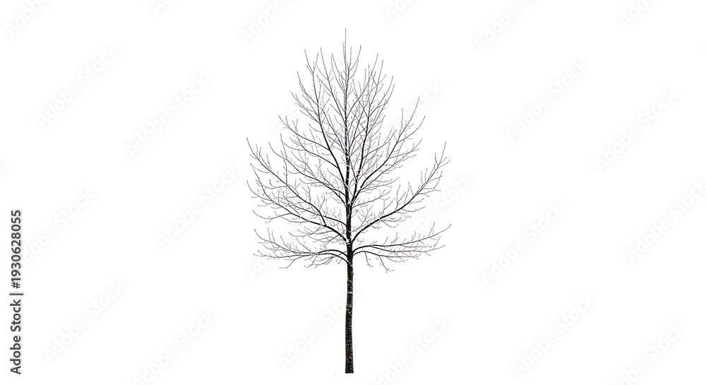 Obraz premium Isolated bare deciduous tree with delicate branches on white background