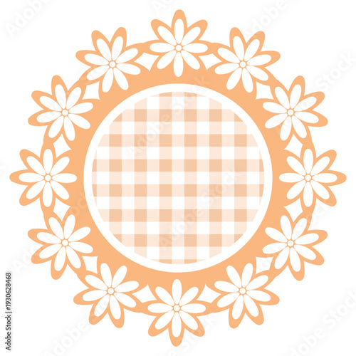 Orange flower lace frame, tag, label for poster, invitation card and flyer. Vector illustration