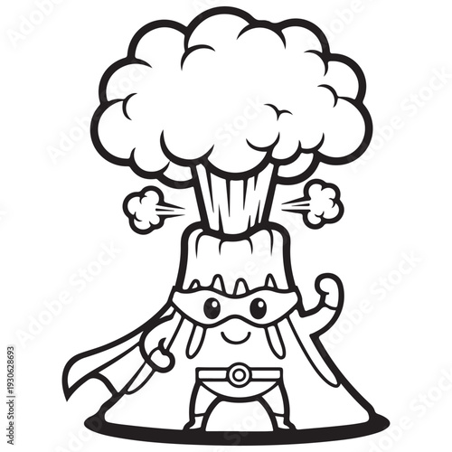 Cartoon Superhero Volcano Character with Broccoli Cloud Eruption