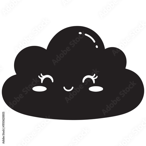 Cute Black Cloud Illustration with Smiling Face and Eyelashes