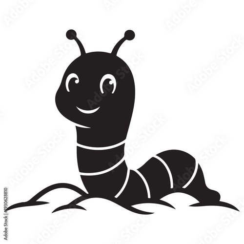 Cute Smiling Cartoon Caterpillar Silhouette Design