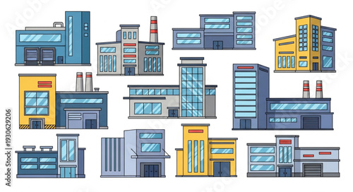 Collection of Industrial Building Icons.