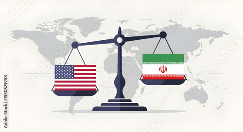 World News Editorial Illustration Showing USA Iran Relations.