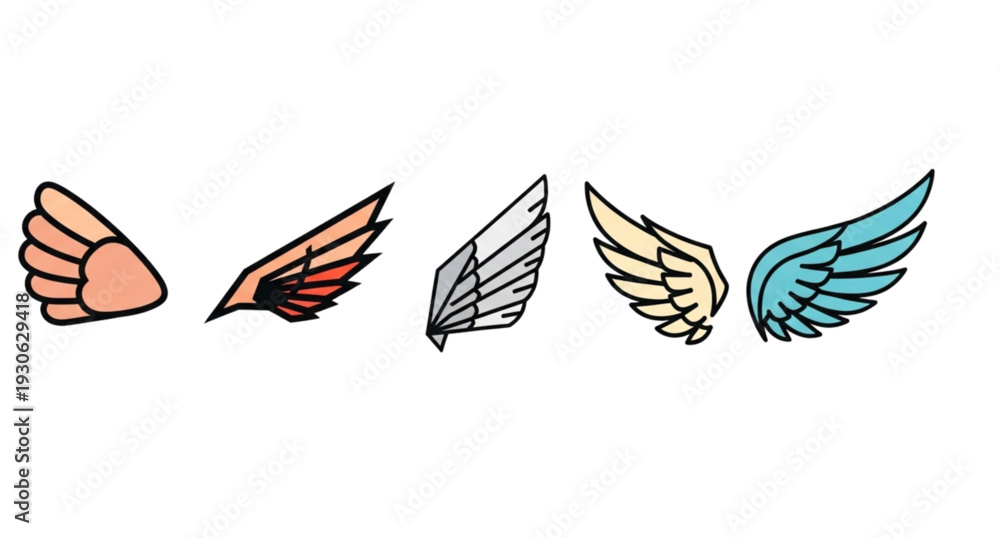 Obraz premium A set of colorful wing icons in different styles and colors