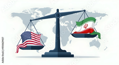 Global Political News Background Featuring US and Iran Flags, Geopolitics and Economy Analysis