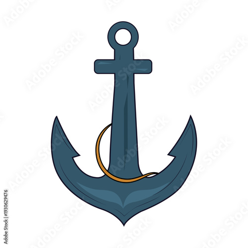 Anchor. Metal hook designed to hold a vessel in one place by hooking onto the bottom of a body of water. The anchor is lowered from the side of a ship or boat.