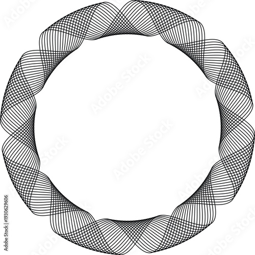 Intricate black and white circular pattern with a hollow center
