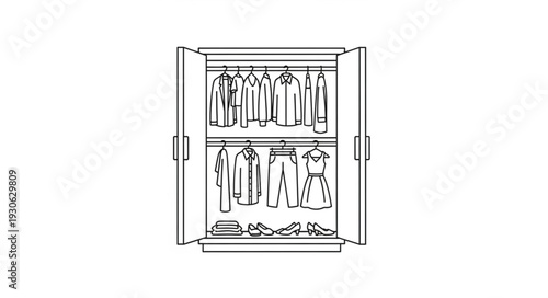 Clothing Organized in Wardrobe Closet.