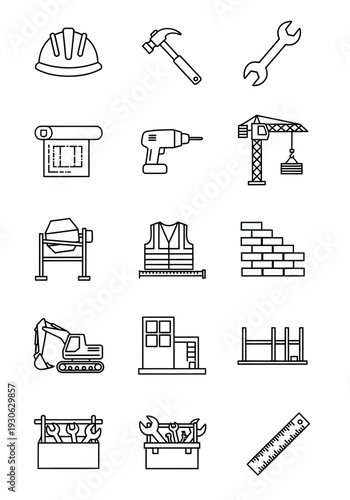 Construction Tools and Equipment Icons Set.
