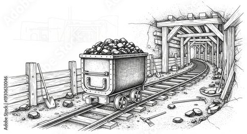 Coal Mine Cart on Railway Tracks.