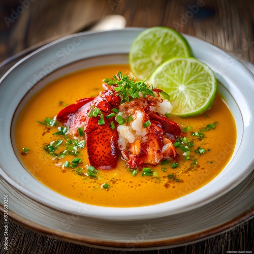 Fiery habanero lime zing mingle a succulent lobster bisque served au beurre clean professional stock photo sharp macro photography style cinematic realism ultra photorealistic no text no watermark