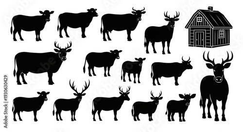 Collection of Deer Silhouettes with House.