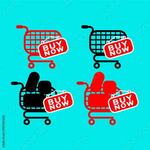 set of buy now and crate sign illustration