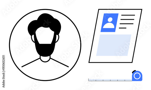 Identity verification. Profile photo, ID card with user details, and measurement icon identity verification process, secure documentation, and digital authentication. For security, HR, business