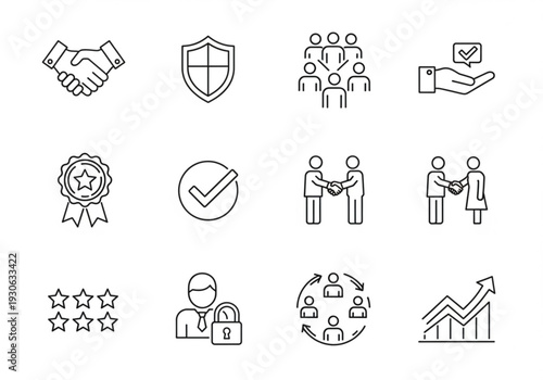 Partnership and security outline icons for customer confidence