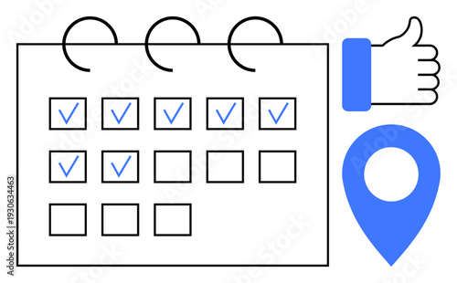Calendar concept. Calendar grid marked with completed tasks, highlighting productivity and time management. Calendar for scheduling and planning. Use for productivity, deadlines, business, events