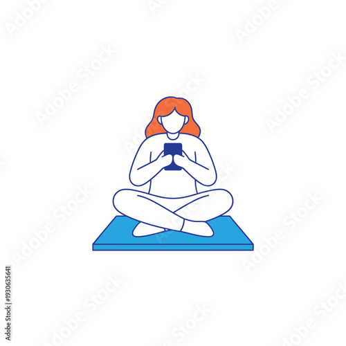 Woman meditating with phone on yoga mat.