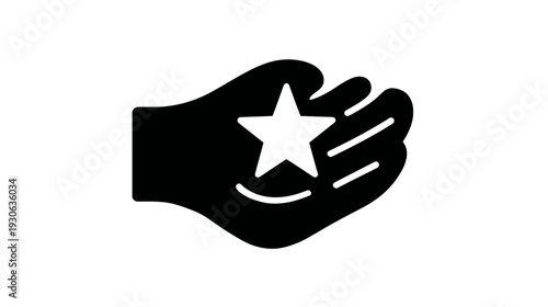 A grayscale icon depicts a hand cradling a white star. It uses a simplistic, modern illustrative style