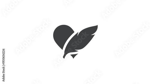 A stylized heart shape with a feather icon inside, rendered in dark gray. Simple and modern design