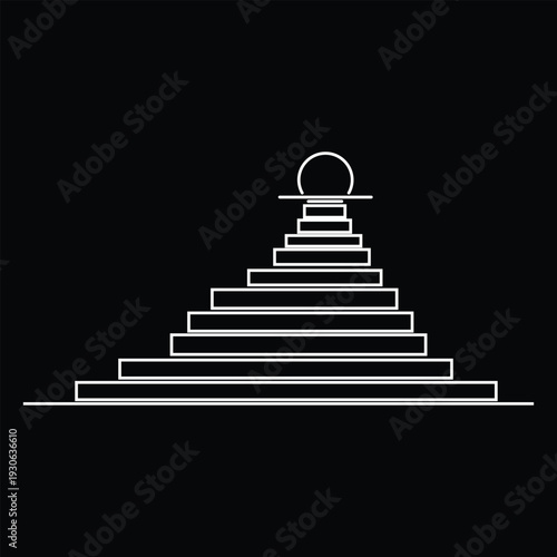 Minimalist linear graphic design representing a stylized chess pawn ascending layered steps symbolizing career progression success or hierarchical business goal achievement