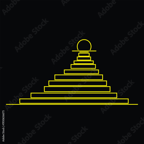 Minimalist linear graphic design representing a stylized chess pawn ascending layered steps symbolizing career progression success or hierarchical business goal achievement