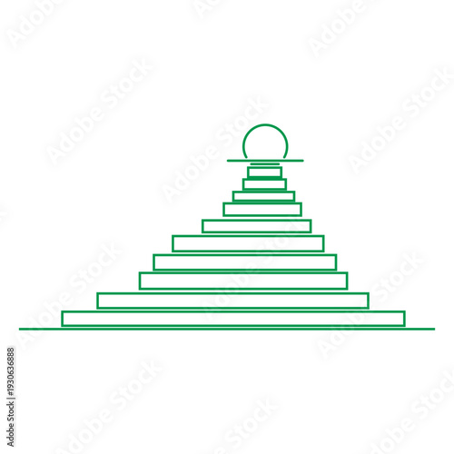 Minimalist linear graphic design representing a stylized chess pawn ascending layered steps symbolizing career progression success or hierarchical business goal achievement