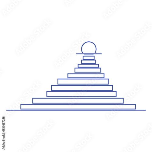 Minimalist linear graphic design representing a stylized chess pawn ascending layered steps symbolizing career progression success or hierarchical business goal achievement