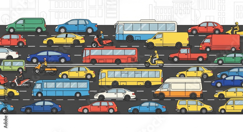 Colorful Vehicles on Roadway Scene.