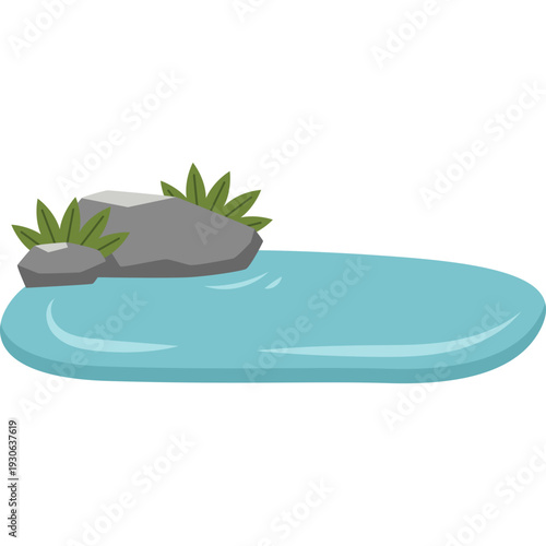 Puddle with Rocks and Grass Illustration