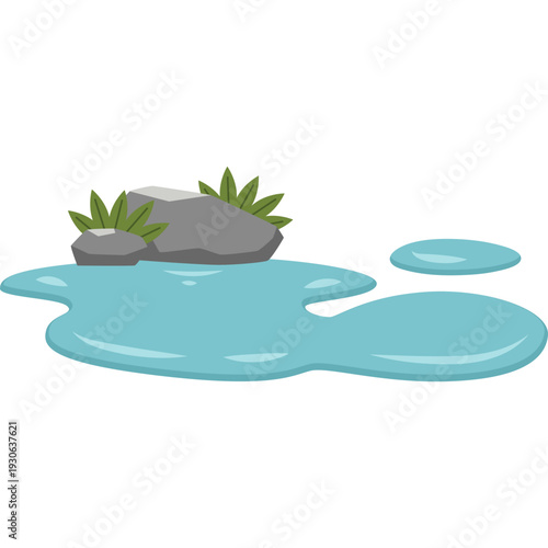 Puddle with Rocks and Grass Illustration