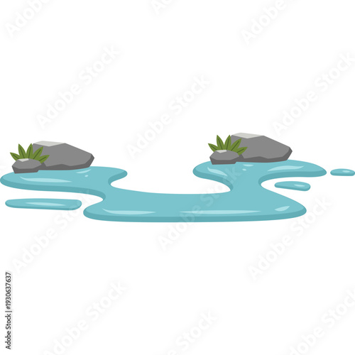 Puddle with Rocks and Grass Illustration