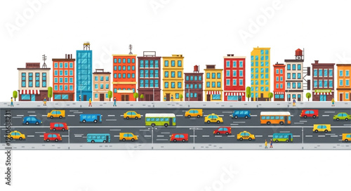Colorful Cityscape with Traffic Illustration.